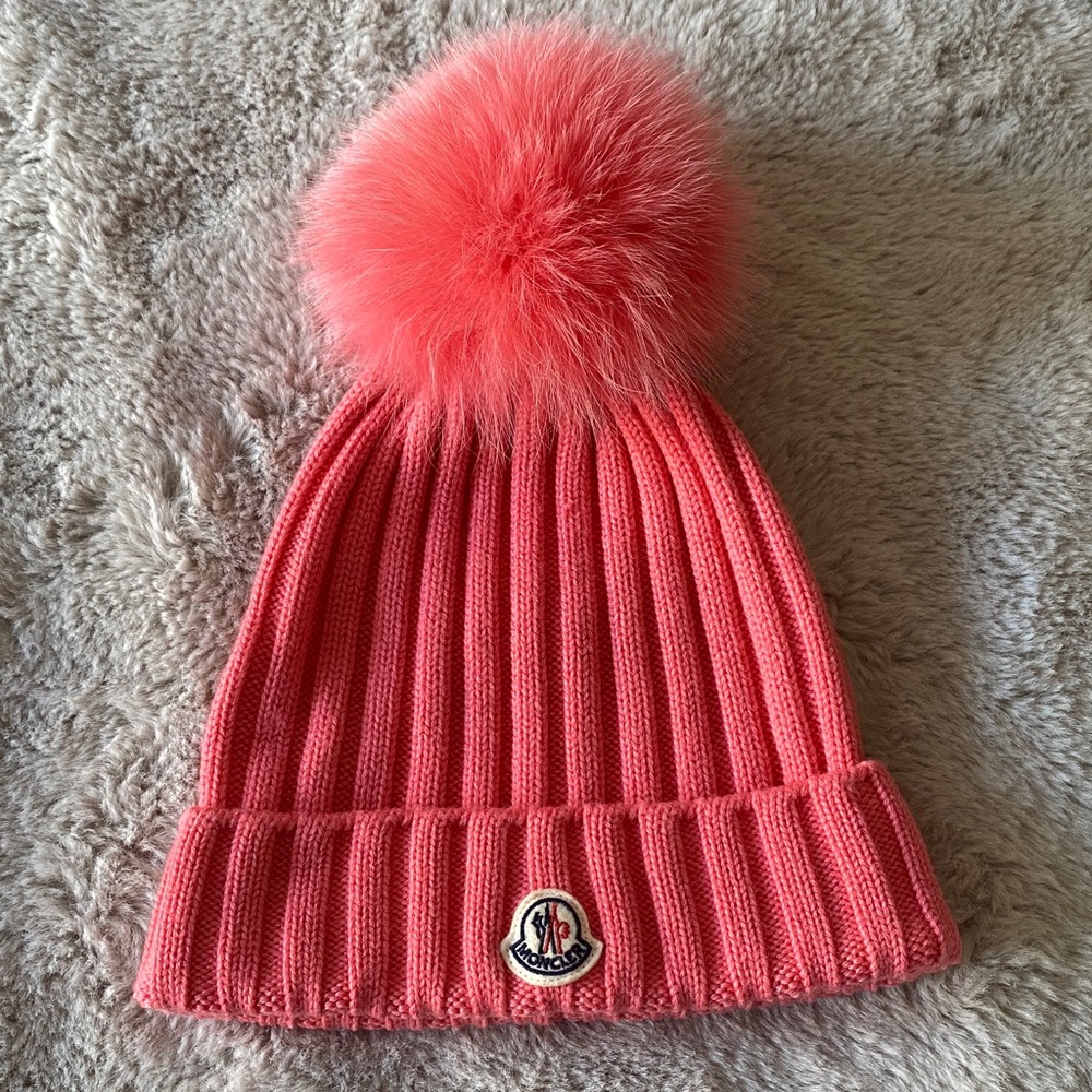 Moncler Coral Knit Beanie with Pom Pom (Women’s)